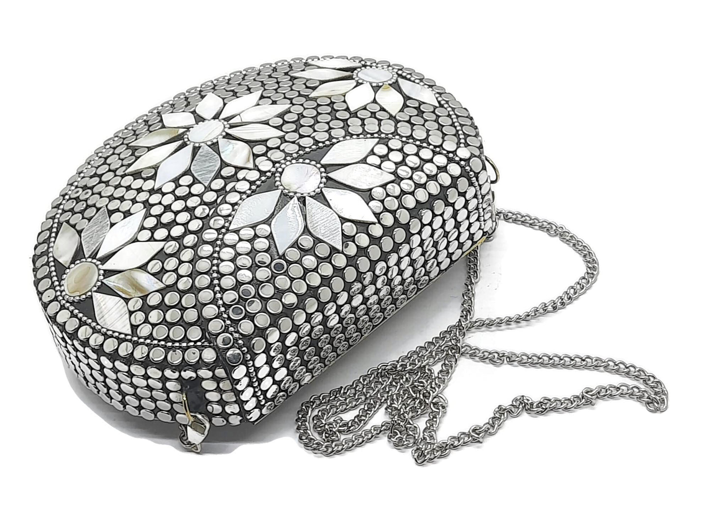 Trend Overseas Silver metal Beaded Ethnic purse Girls Bridal Bag cross body bag for women/Girl party clutch Metal clutches Vintage Brass