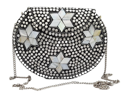 Trend Overseas Silver metal Beaded Ethnic purse Girls Bridal Bag cross body bag for women/Girl party clutch Metal clutches Vintage Brass