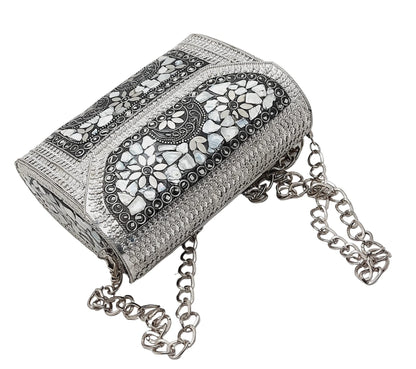 Trend Overseas Antique Indian Handmade Square mosaic metal bag Women/Girls Bridal metal clutch party sling bag