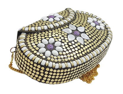 Trend Overseas Multicolor Golden metal Beaded Clutch Girls Bridal Bag for women/Girl party clutch