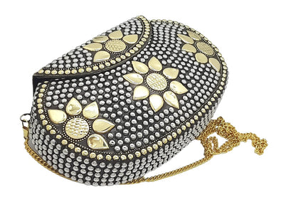 Trend Overseas Multicolor Golden metal Beaded Clutch Girls Bridal Bag for women/Girl party clutch