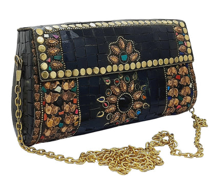 Trend Overseas Handmade mosaic metal bag Stone Ethnic Indian Women/Girls Bridal metal clutch party sling bag