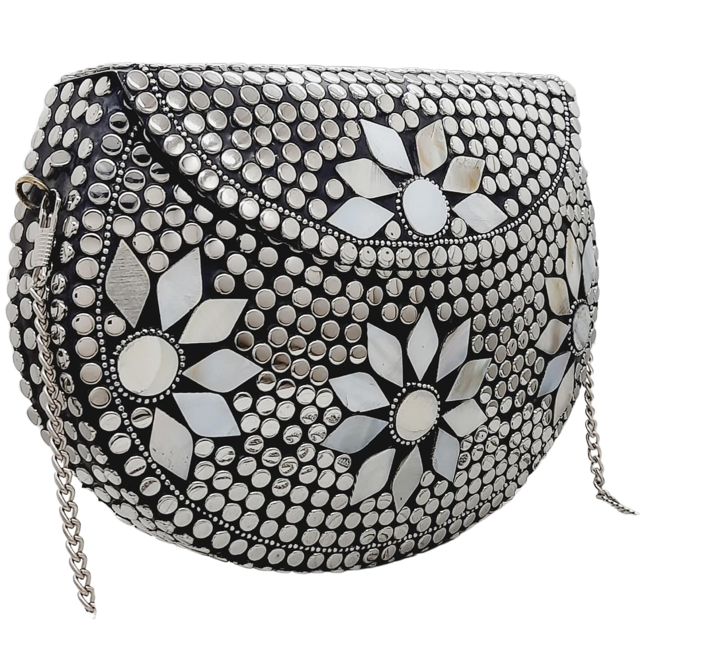 Trend Overseas Multicolor Silver Beads Ethnic Clutch Purse Bridal Bag cross body bag for women/Girl party