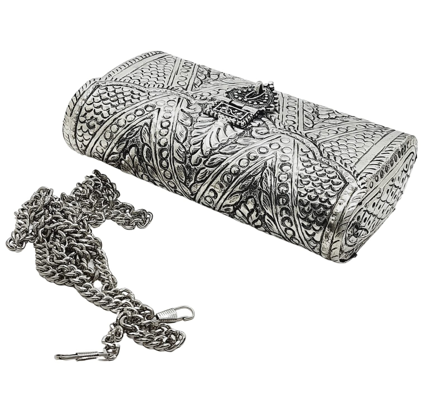 Trend Overseas Women Bridal Metal clutches Ethnic Handmade Brass Purse Metal party Bag Antique Hand Carving Purse