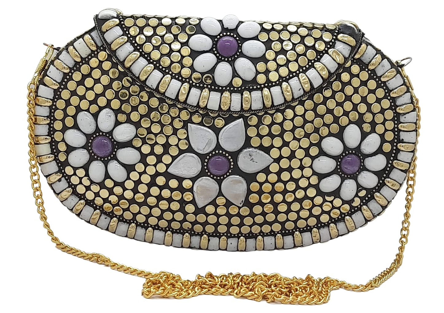 Trend Overseas Multicolor Golden metal Beaded Clutch Girls Bridal Bag for women/Girl party clutch