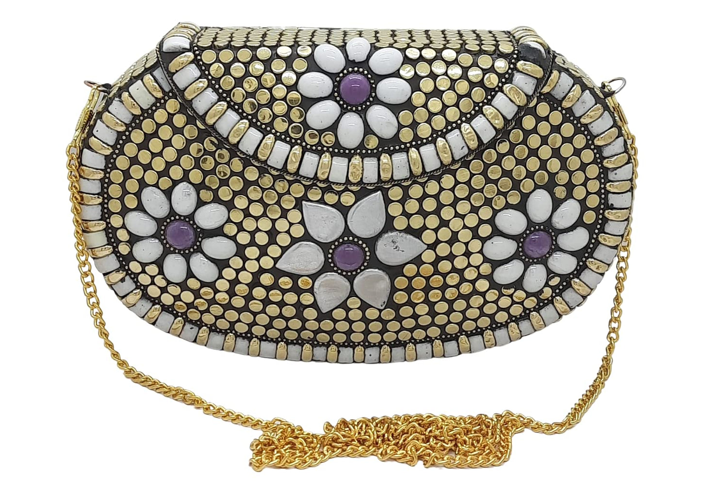 Trend Overseas Multicolor Golden metal Beaded Clutch Girls Bridal Bag for women/Girl party clutch