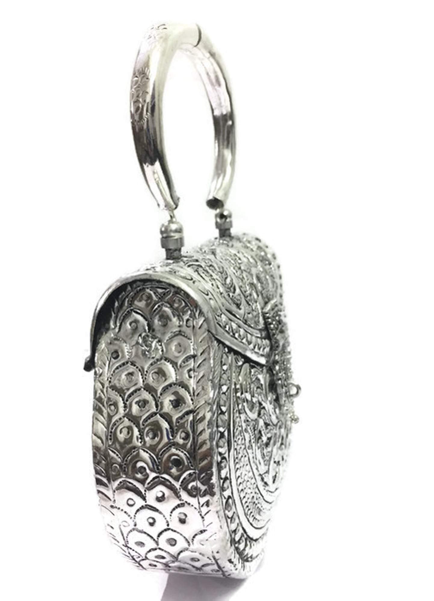 Trend Overseas Silver Women's Brass Metal Vintage Handmade Hand Clutch Purse