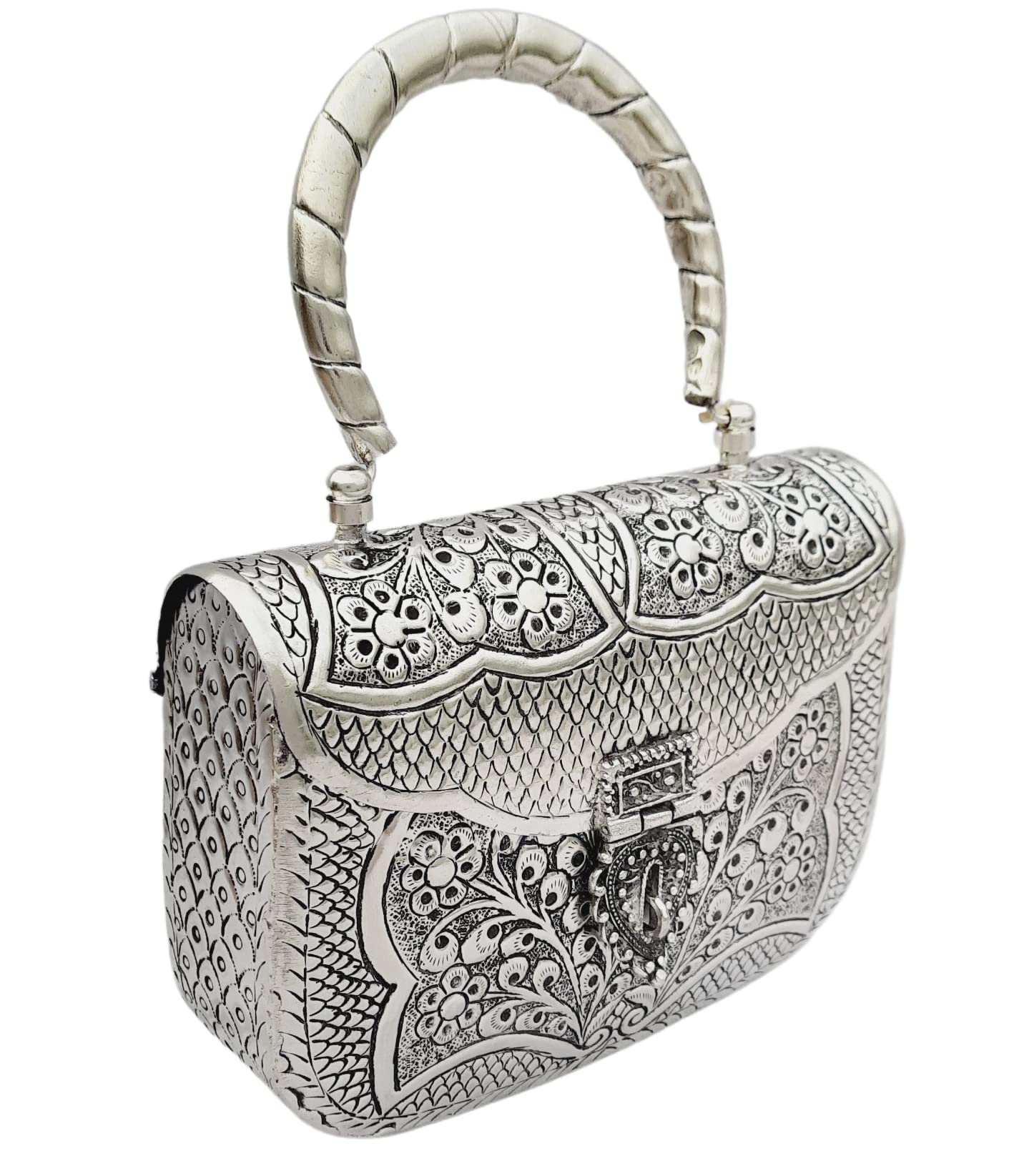 Trend Overseas Women's Antique Handmade Silver Handle metal Clutch