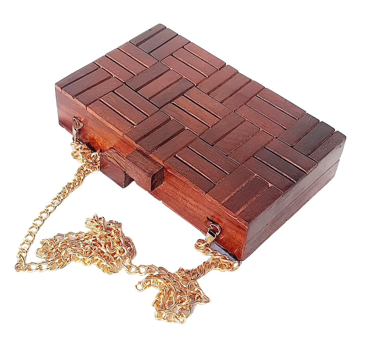 Trend Overseas Wooden Clutch Purse Bridal Clutch Handmade Brown Wooden Clutch cum Sling Bag