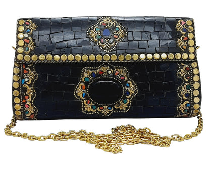 Trend Overseas Handmade mosaic metal bag Stone Ethnic Indian Women/Girls Bridal metal clutch party sling bag