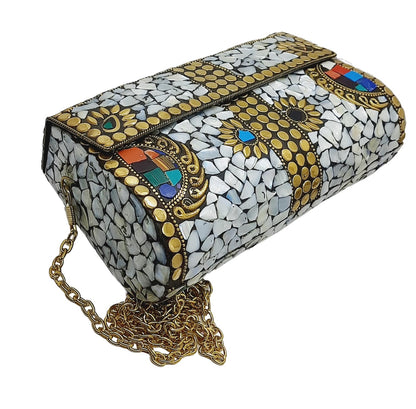 Trend Overseas Handmade mosaic metal bag Stone Ethnic Indian Women/Girls Bridal metal clutch party sling bag