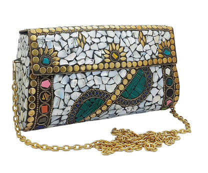 Trend Overseas Handmade mosaic metal bag Stone Ethnic Indian Women/Girls Bridal metal clutch party sling bag