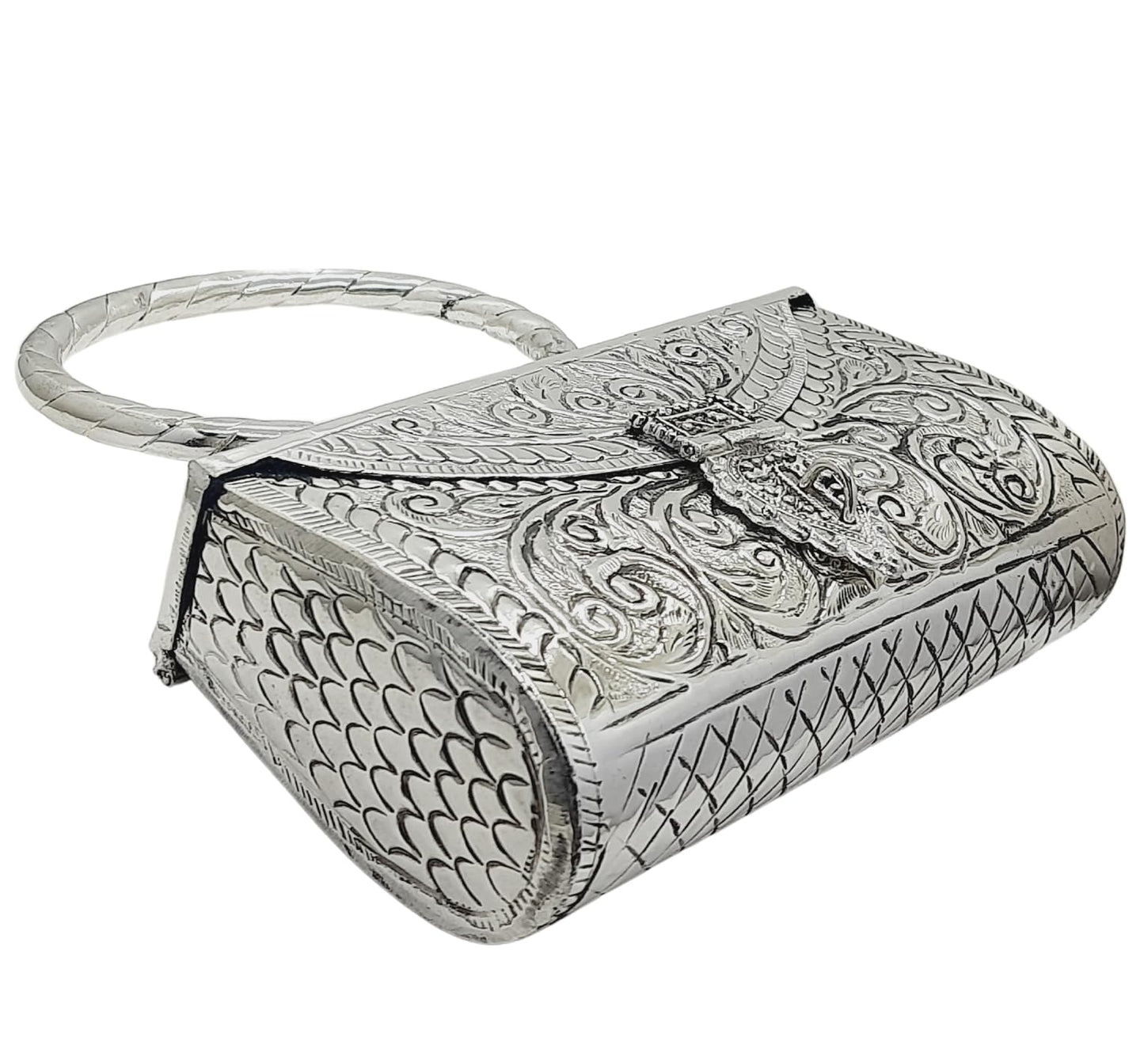 Trend Overseas Women's Antique Ethnic Handmade Silver Handle metal Clutch