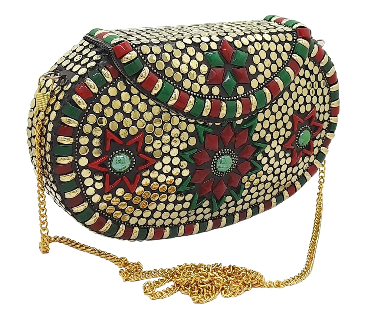 Trend Overseas Multicolor Golden metal Beaded Clutch Girls Bridal Bag for women/Girl party clutch