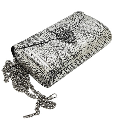 Trend Overseas Women Bridal Metal clutches Ethnic Handmade Brass Purse Metal party Bag Antique Hand Carving Purse