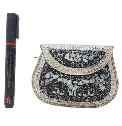 Trend Overseas Silver Small Size Metal Bag Coin Purse Ethnic Bridal kids Bag party clutch