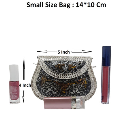 Trend Overseas Silver Small Size Metal Bag Coin Purse Ethnic Bridal kids Bag party clutch