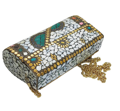 Trend Overseas Handmade mosaic metal bag Stone Ethnic Indian Women/Girls Bridal metal clutch party sling bag