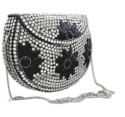 Trend Overseas Multicolor Silver Beads Ethnic Clutch Purse Bridal Bag cross body bag for women/Girl party