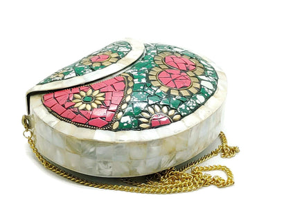 Trend Overseas Antique Indian art Handmade Nacre Stone mosaic metal bag Women/Girls Bridal