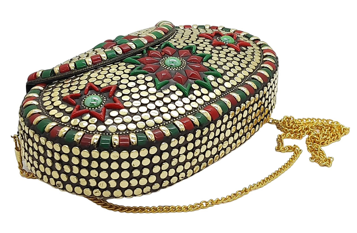 Trend Overseas Multicolor Golden metal Beaded Clutch Girls Bridal Bag for women/Girl party clutch