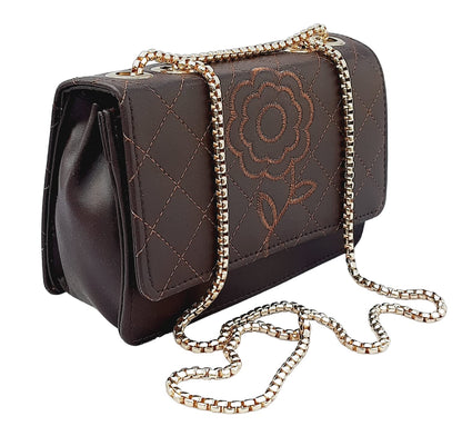 Trend Overseas Trending PU Stylish Golden Chain Crossbody Sling Bag cum Handbag For Women