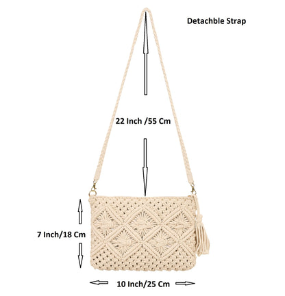 Trend Overseas Handwoven Crochet Craft Women/Girl Ivory (Off-White) Macrame Bag Multi-Purpose Summer Tote Handbag