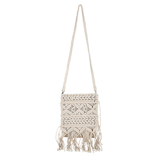 Trend Overseas Women/Girl Handwoven Crochet Macrame Cotton rope Ivory (Off-White) Sling/Clutch Handbag