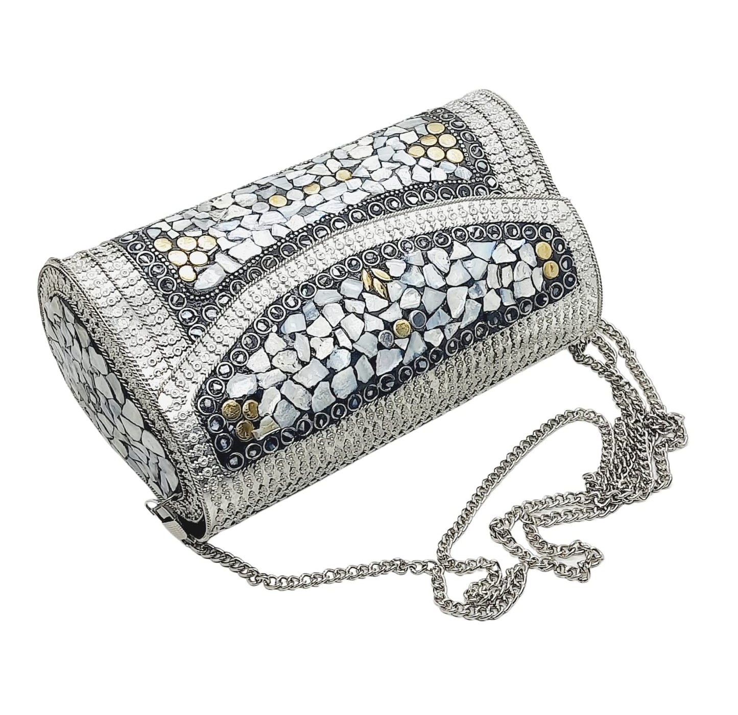 Trend Overseas Handmade Silver Metal Clutch Sling Bag Bridal Party Purse