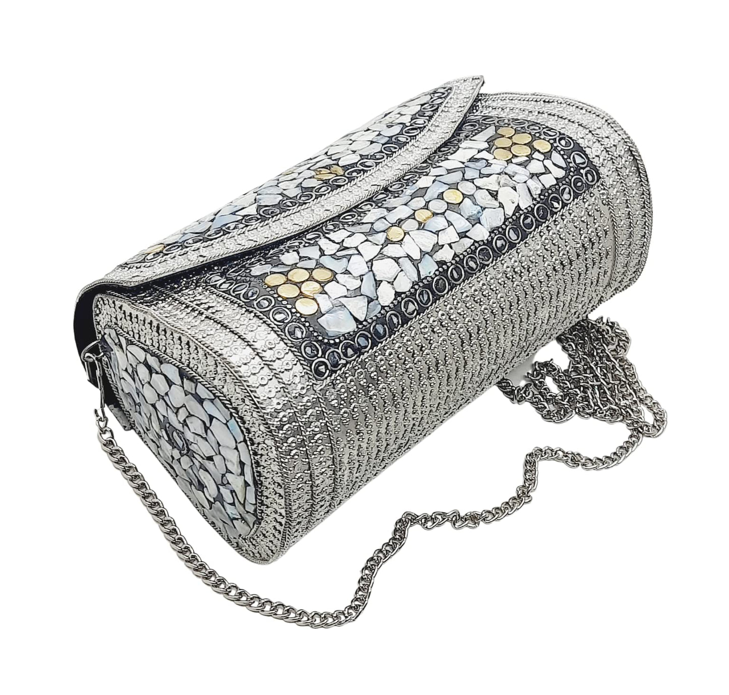 Trend Overseas Handmade Silver Metal Clutch Sling Bag Bridal Party Purse