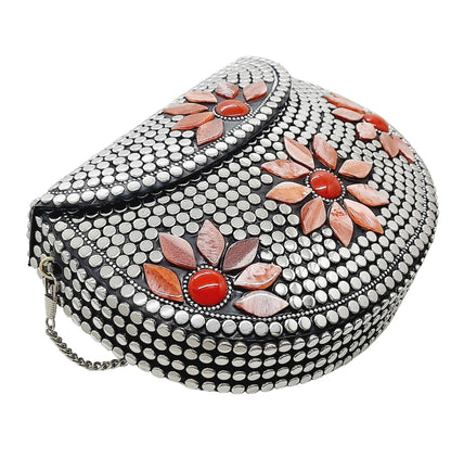 Trend Overseas Multicolor Silver Beads Ethnic Clutch Purse Bridal Bag cross body bag for women/Girl party