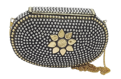 Trend Overseas Multicolor Golden metal Beaded Clutch Girls Bridal Bag for women/Girl party clutch