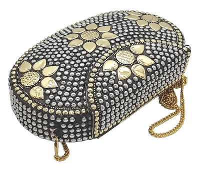 Trend Overseas Multicolor Golden metal Beaded Clutch Girls Bridal Bag for women/Girl party clutch