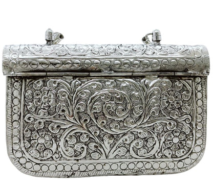 Trend Overseas Handmade Women's Silver Handle Metal Clutch - Beautiful Handcrafted Design, Perfect for Small Accessories