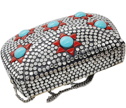 Trend Overseas Silver Metal Beads Ethnic purse Bridal Bag party clutch Metal clutches Sling Bag