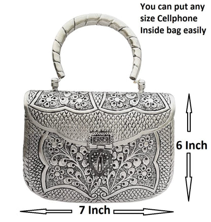 Trend Overseas Women's Antique Handmade Silver Handle metal Clutch