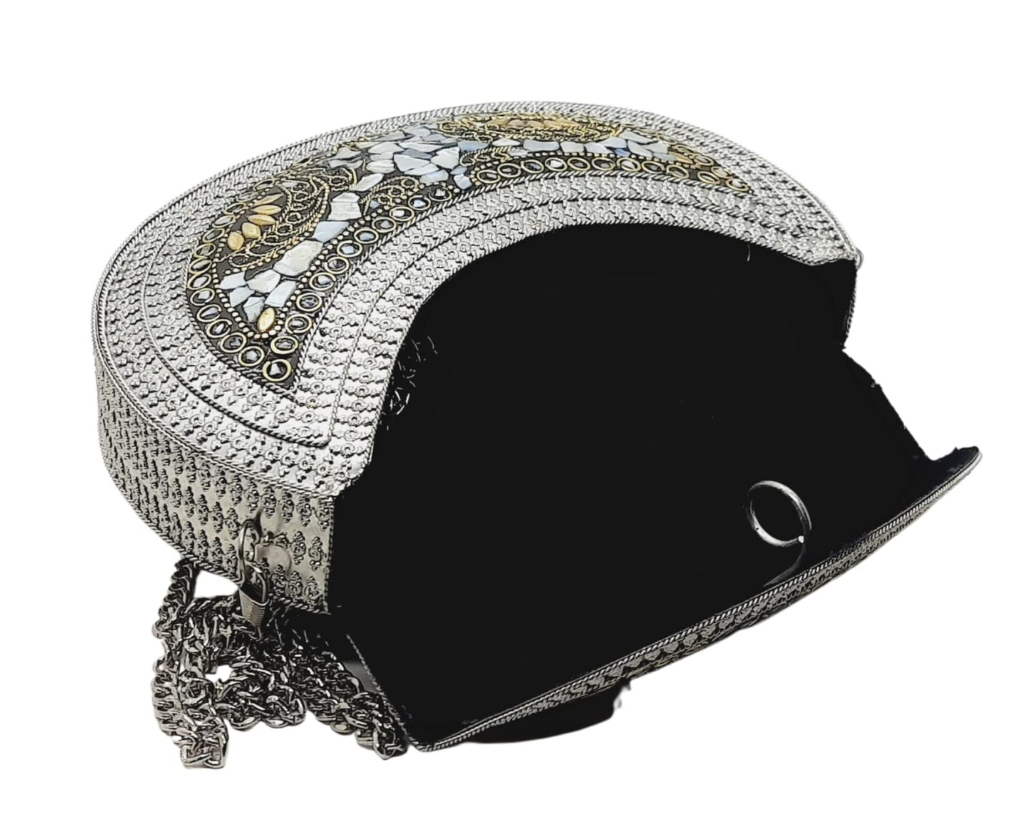 Trend Overseas Silver Girls' Women Messenger Bag Metal Clutch Bridal Bag Antique Purse