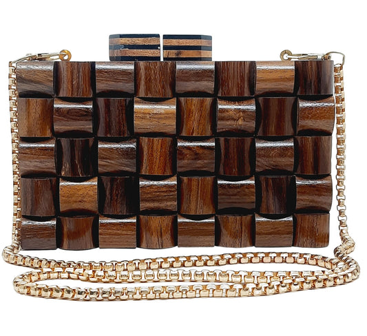 Trend Overseas Womens Handmade Wooden Clutch Purse Bridal Clutch Handbag - Detachable Chain, Perfect For Any Model Cellphone