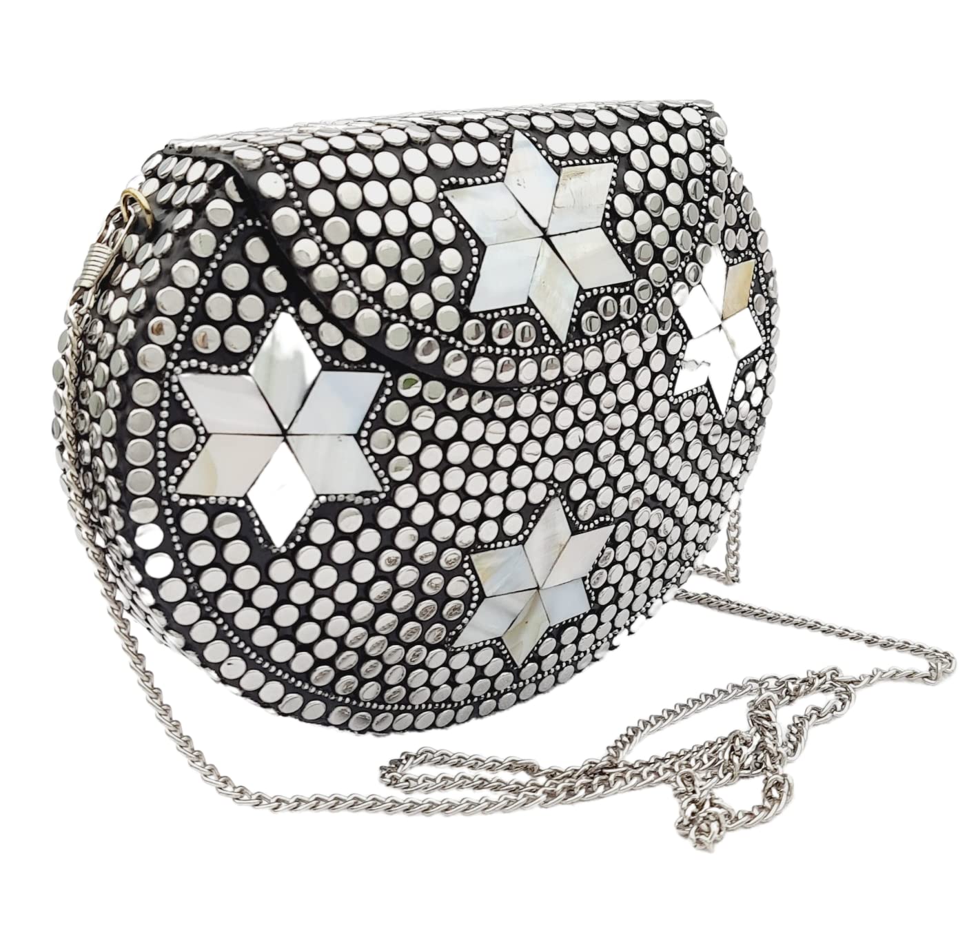 Trend Overseas Silver metal Beaded Ethnic purse Girls Bridal Bag cross body bag for women/Girl party clutch Metal clutches Vintage Brass