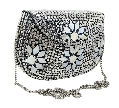 Trend Overseas Silver Metal Beads Ethnic purse Bridal Bag party clutch Metal clutches Sling Bag