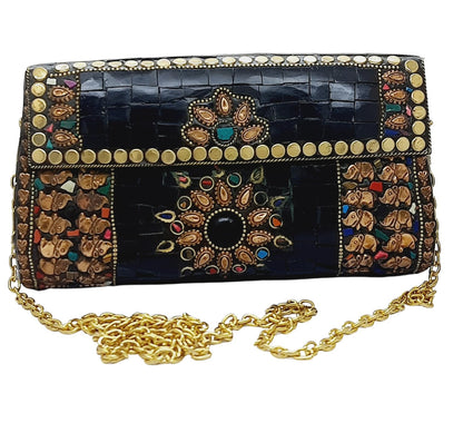 Trend Overseas Handmade mosaic metal bag Stone Ethnic Indian Women/Girls Bridal metal clutch party sling bag