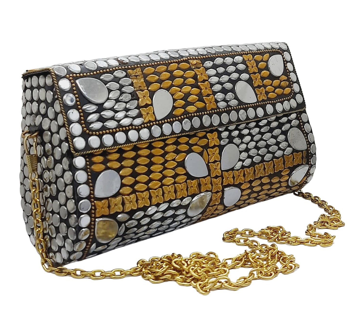 Trend Overseas Handmade mosaic metal bag Stone Ethnic Indian Women/Girls Bridal metal clutch party sling bag