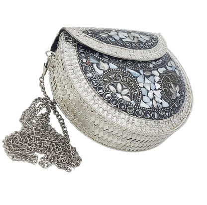 Trend Overseas Silver Small Size Metal Bag Coin Purse Ethnic Bridal kids Bag party clutch