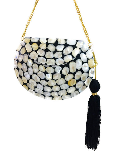 Trend Overseas Handmade White Black Mother of Pearl MOP nacre bag Metal purse wallet sling bag Bridal clutch