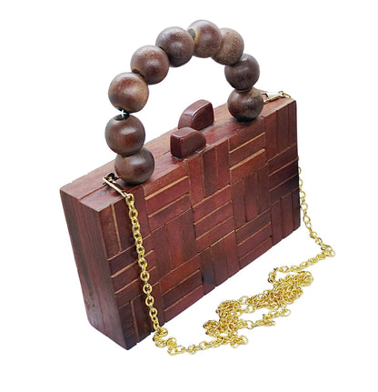 Trend Overseas Women's Wooden Rectangle Ethnic Clutch Bag/Bridal Purse/Handle Clutch