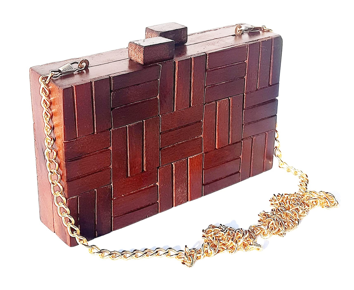 Trend Overseas Wooden Clutch Purse Bridal Clutch Handmade Brown Wooden Clutch cum Sling Bag