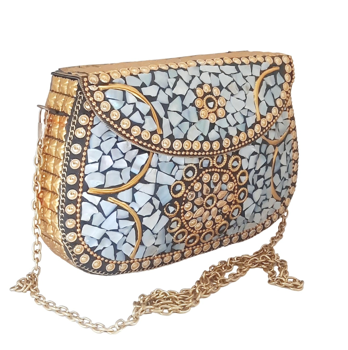 Trend Overseas Shell Metal Clutch/Sling Cross-body Bag Handmade Ethnic Bridal Party Clutch