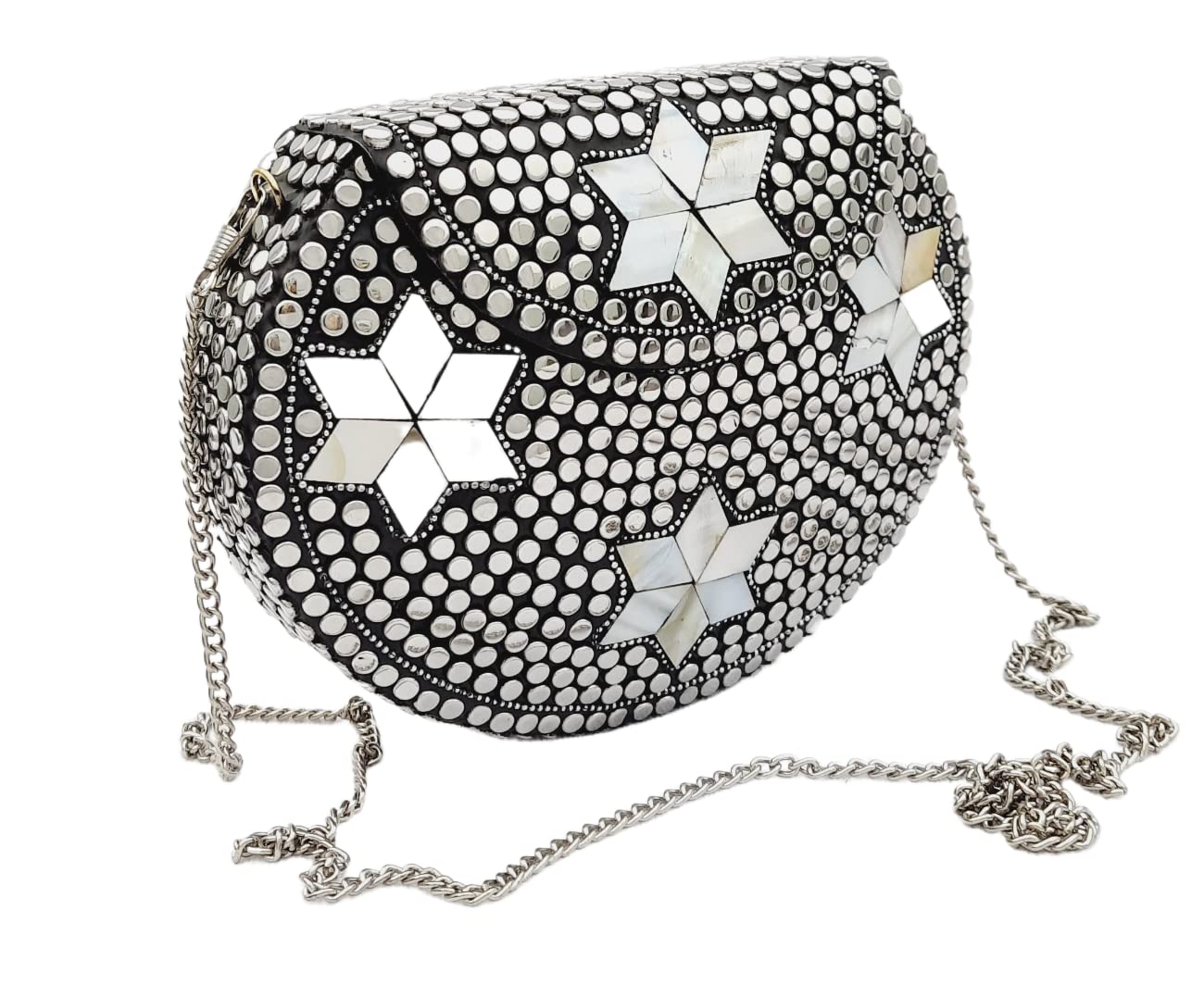 Trend Overseas Silver metal Beaded Ethnic purse Girls Bridal Bag cross body bag for women/Girl party clutch Metal clutches Vintage Brass