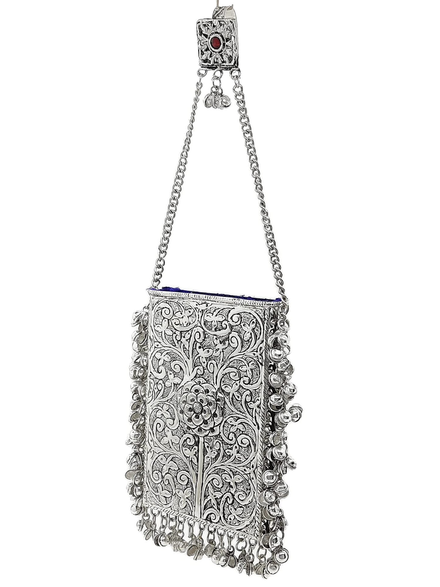 Trend Overseas Silver Metal bag Mobile Cellphone Holder Phone Pouch Cover and Sari Hook for Women Saree Clutch