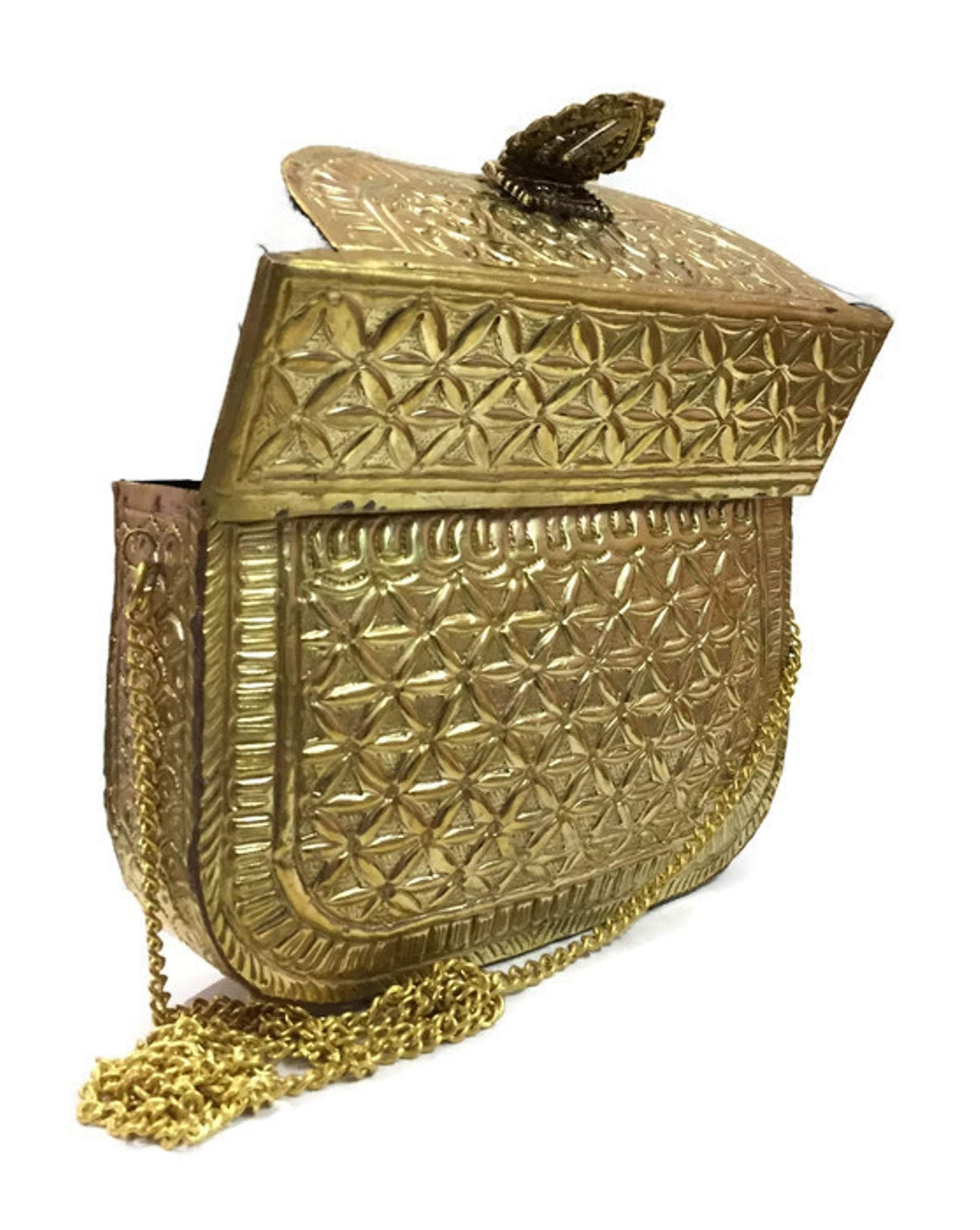 Trend Overseas Women's Brass Metal Vintage Ethnic Clutch (Gold)